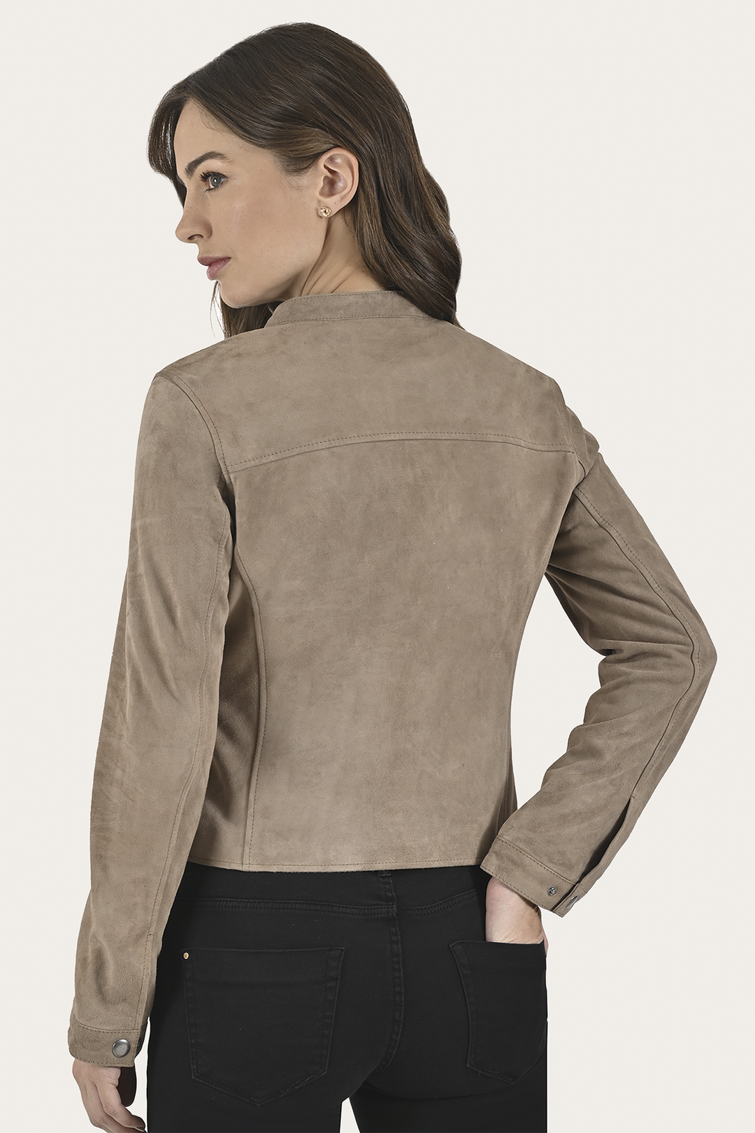 Women’s Taupe Jace Hybrid Biker Racer Suede Jacket | Frye Taupe