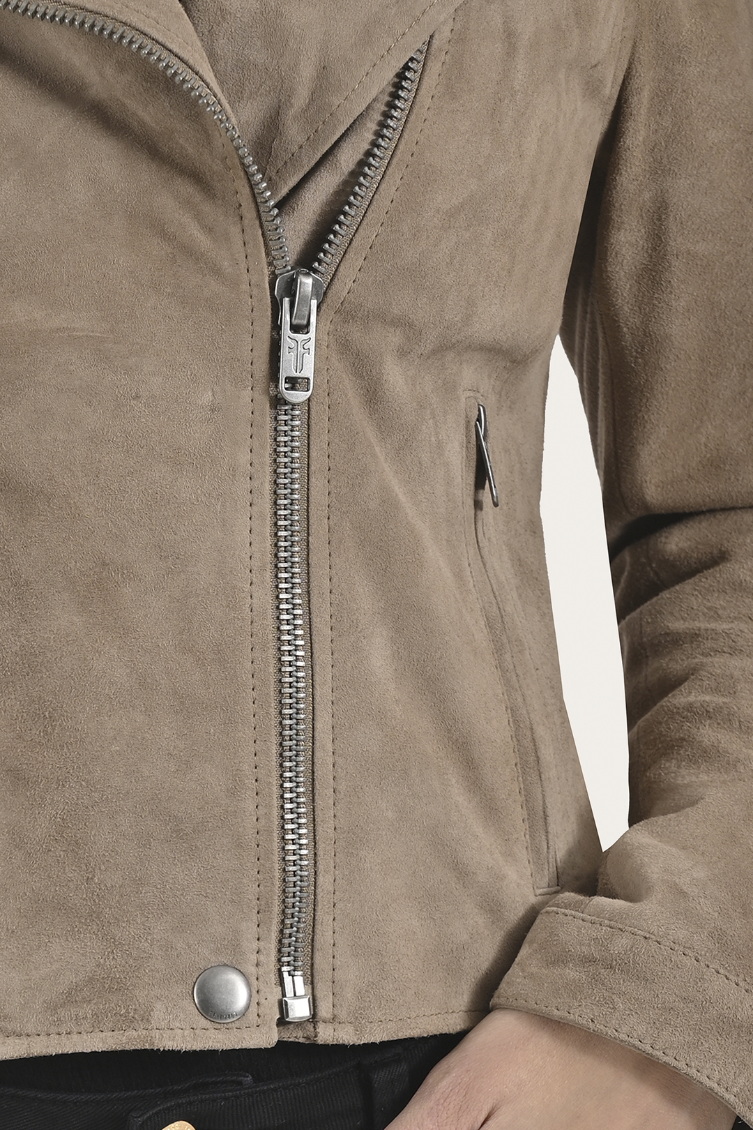 Women’s Taupe Jace Hybrid Biker Racer Suede Jacket | Frye Taupe