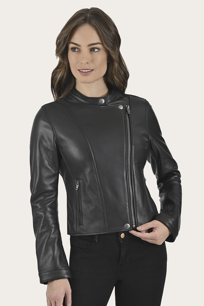 Women’s Black Heathe Leather Racer Jacket | Frye Black