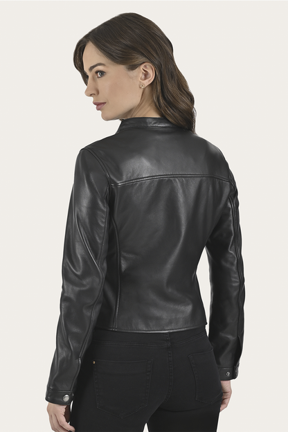 Women’s Black Heathe Leather Racer Jacket | Frye Black