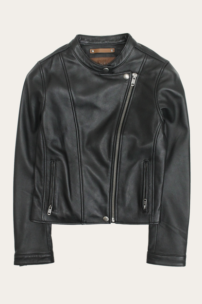 Women’s Black Heathe Leather Racer Jacket | Frye Black