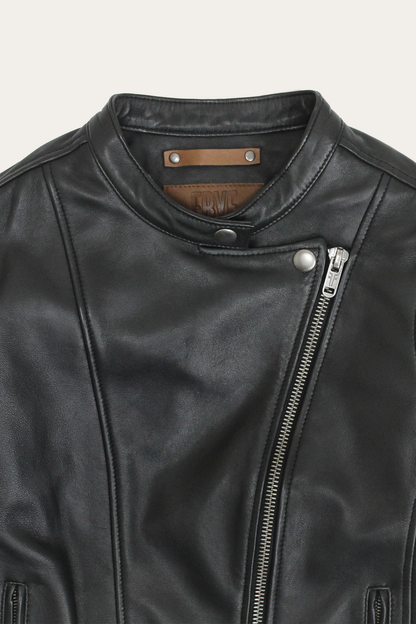 Women’s Black Heathe Leather Racer Jacket | Frye Black