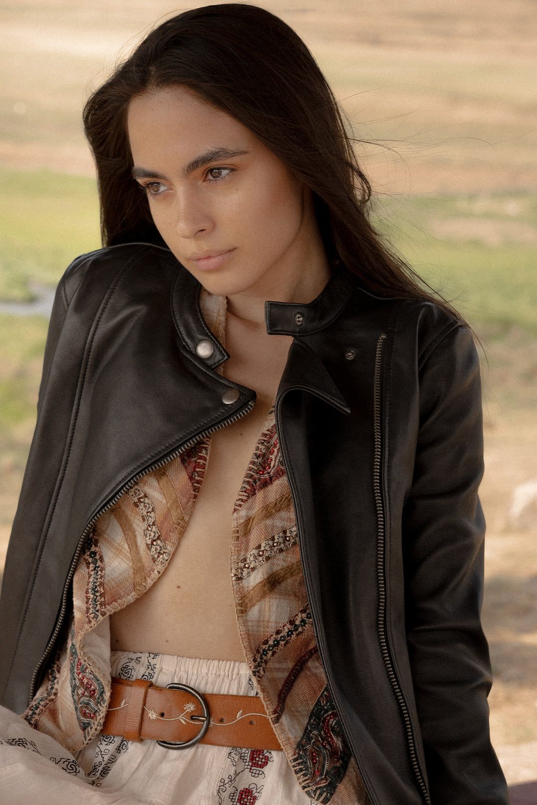 Women’s Black Heathe Leather Racer Jacket | Frye Black