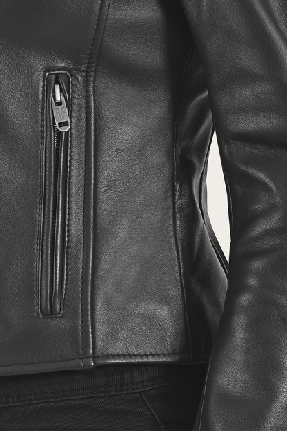 Women’s Black Heathe Leather Racer Jacket | Frye Black