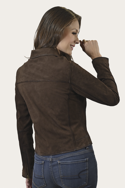 Women’s Dark Brown Clive Elegant Suede Biker Jacket | Frye Dark Brown