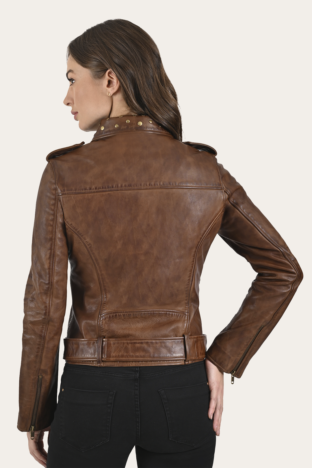 Women’s Tobacco Linc Biker Leather Jacket | Frye Tobacco