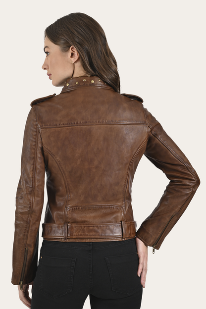 Women’s Tobacco Linc Biker Leather Jacket | Frye Tobacco