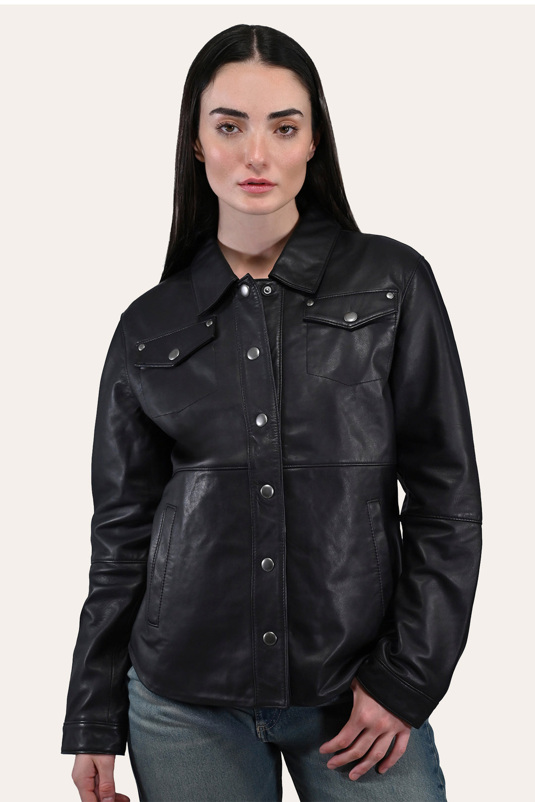 Women’s Black Obadiah Leather Shacket | Frye Black