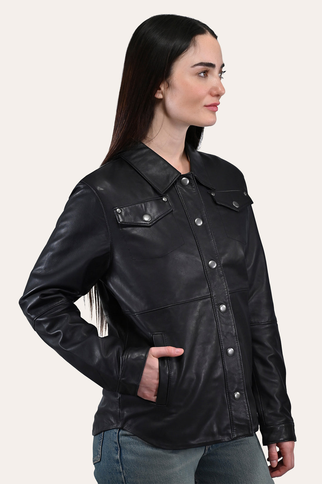 Women’s Black Obadiah Leather Shacket | Frye Black