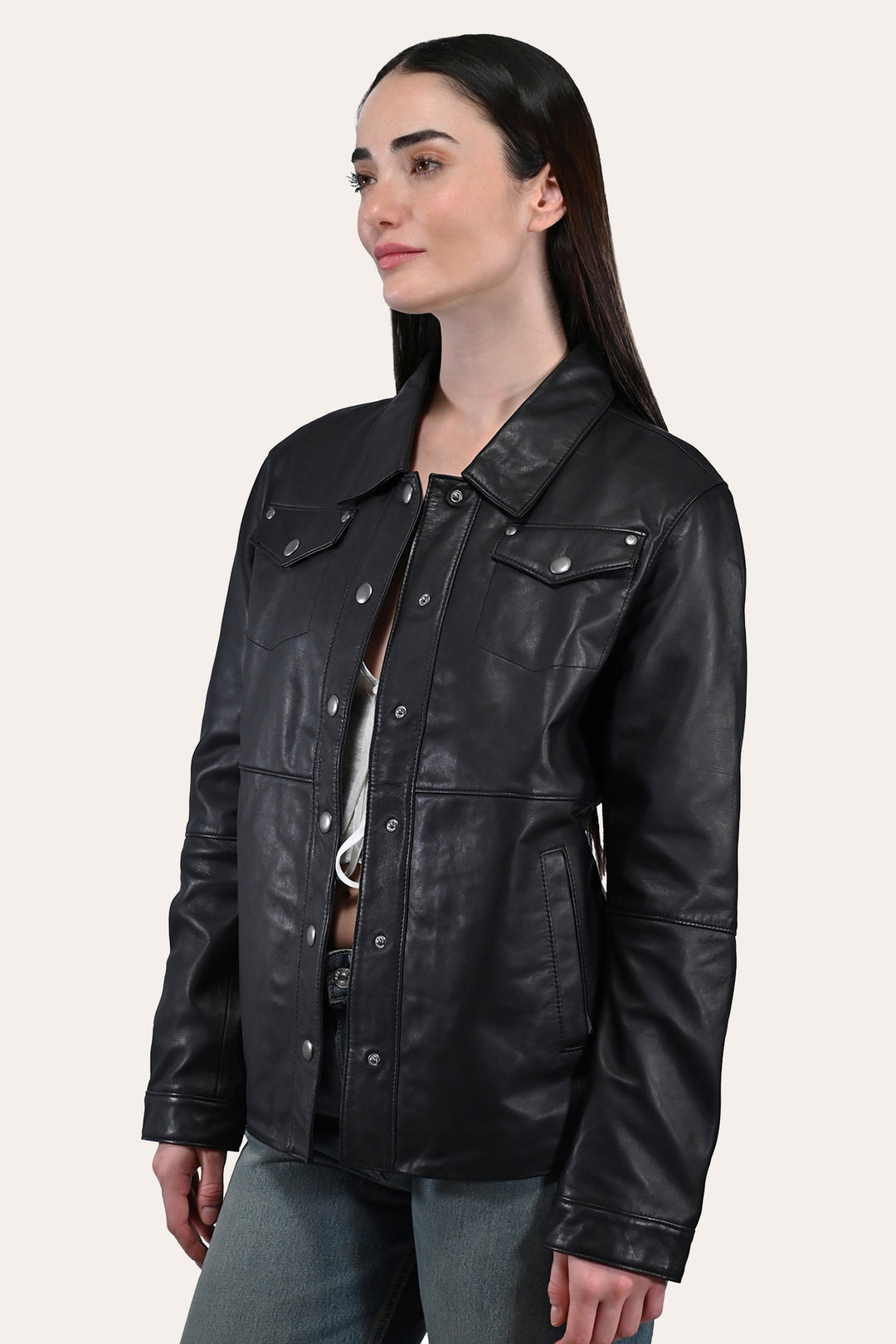 Women’s Black Obadiah Leather Shacket | Frye Black