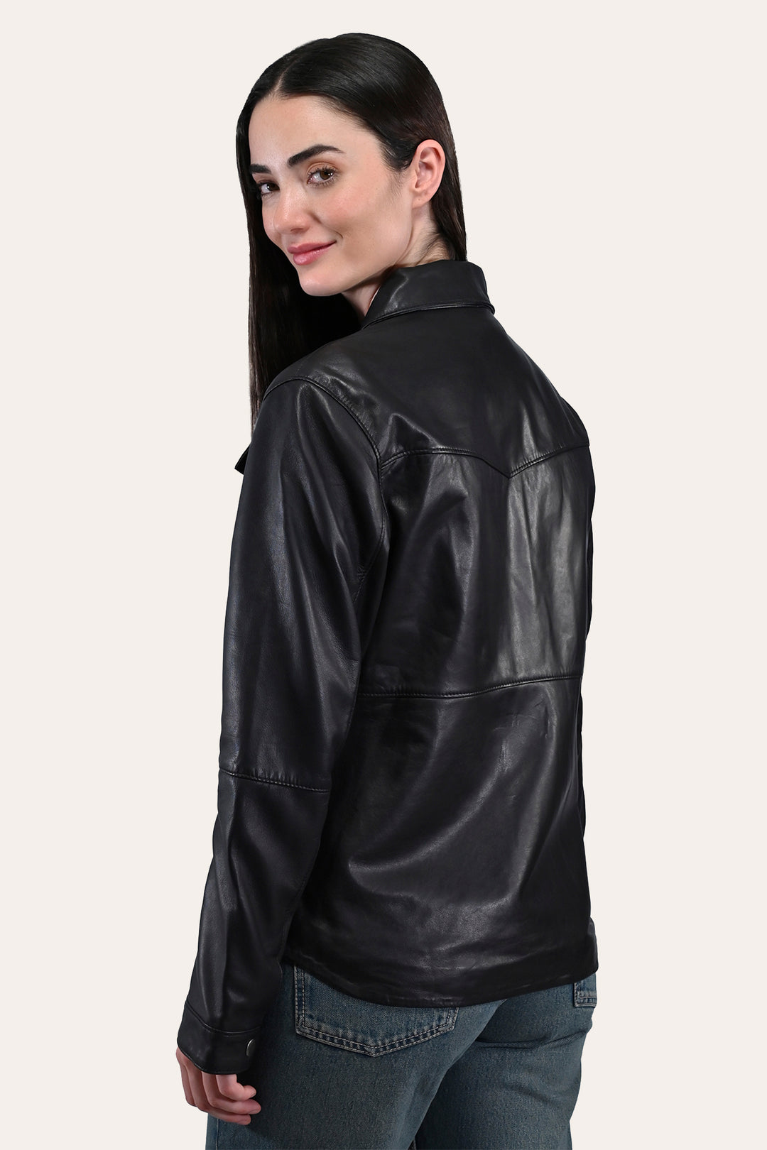 Women’s Black Obadiah Leather Shacket | Frye Black