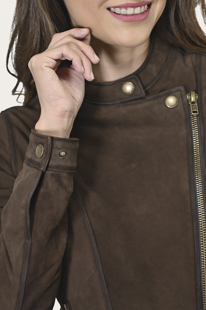 Women’s Dark Brown Cassidy Aged Lamb Leather Biker Jacket | Frye Dark Brown