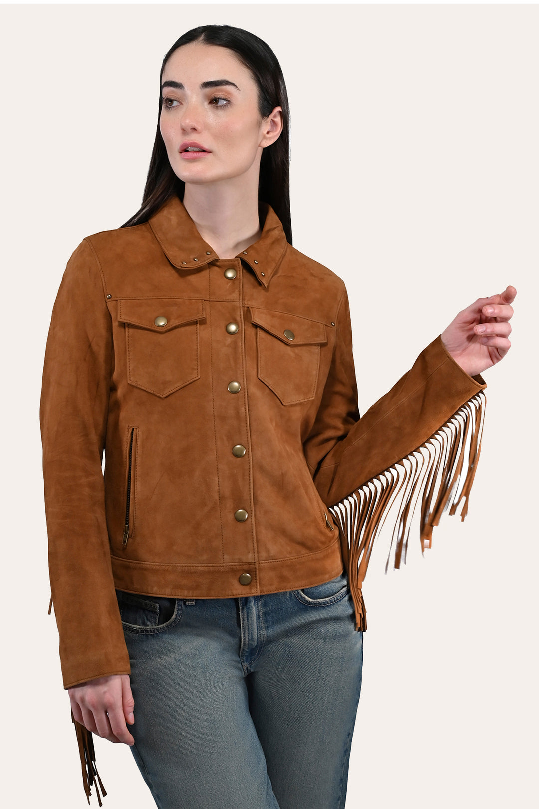 Women’s Medium Brown Nash Fringed Suede Trucker Jacket | Frye Medium Brown