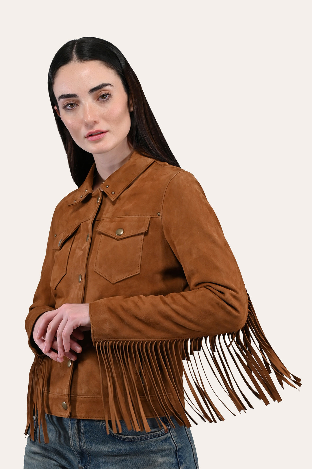 Women’s Medium Brown Nash Fringed Suede Trucker Jacket | Frye Medium Brown