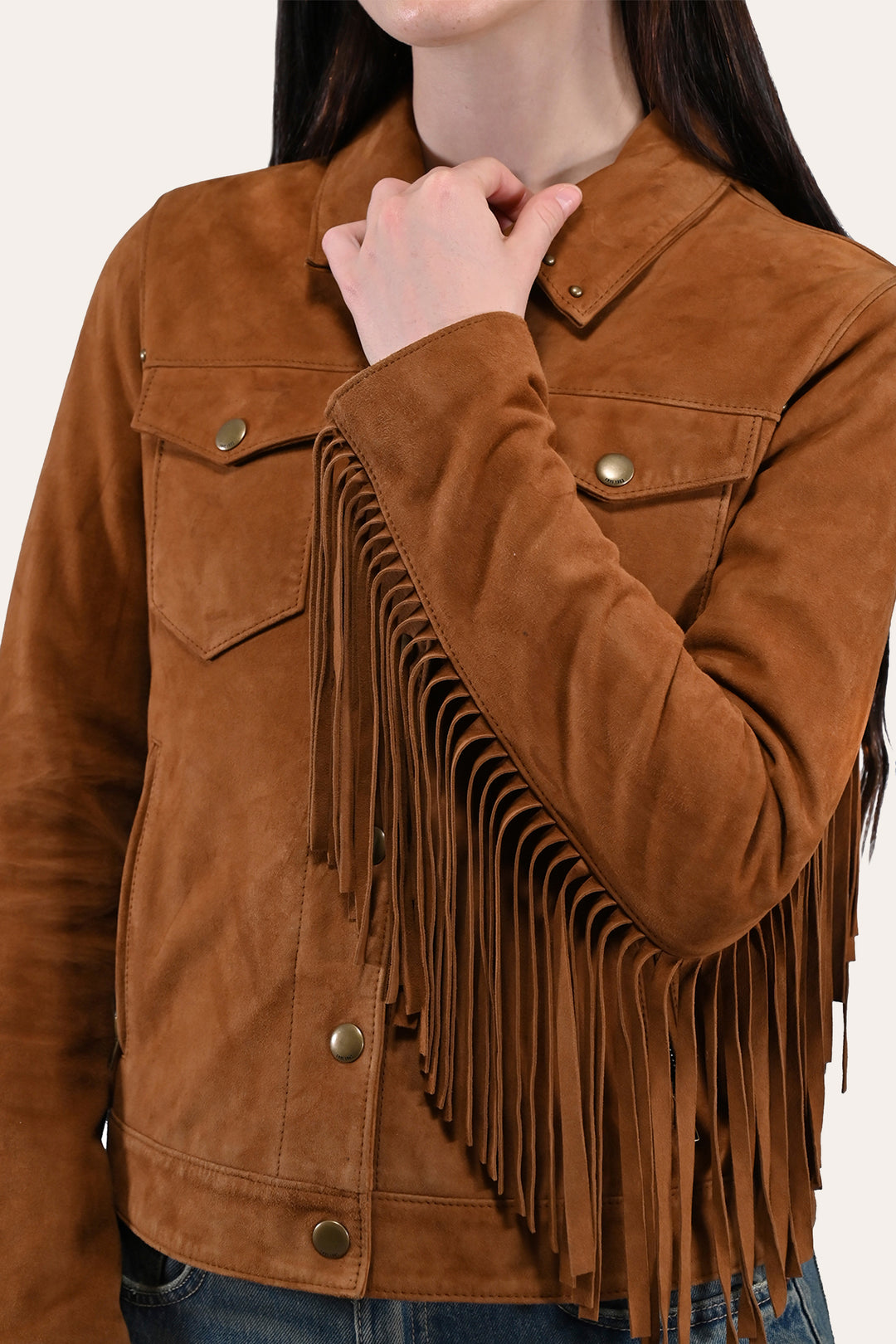 Women’s Medium Brown Nash Fringed Suede Trucker Jacket | Frye Medium Brown