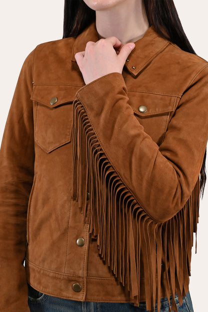 Women’s Medium Brown Nash Fringed Suede Trucker Jacket | Frye Medium Brown