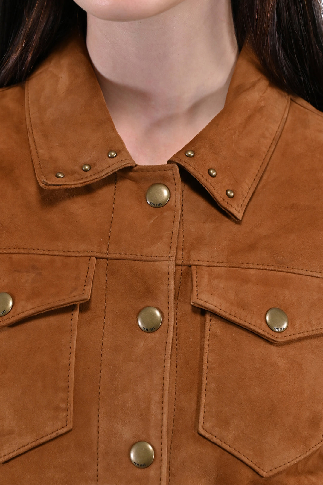 Women’s Medium Brown Nash Fringed Suede Trucker Jacket | Frye Medium Brown