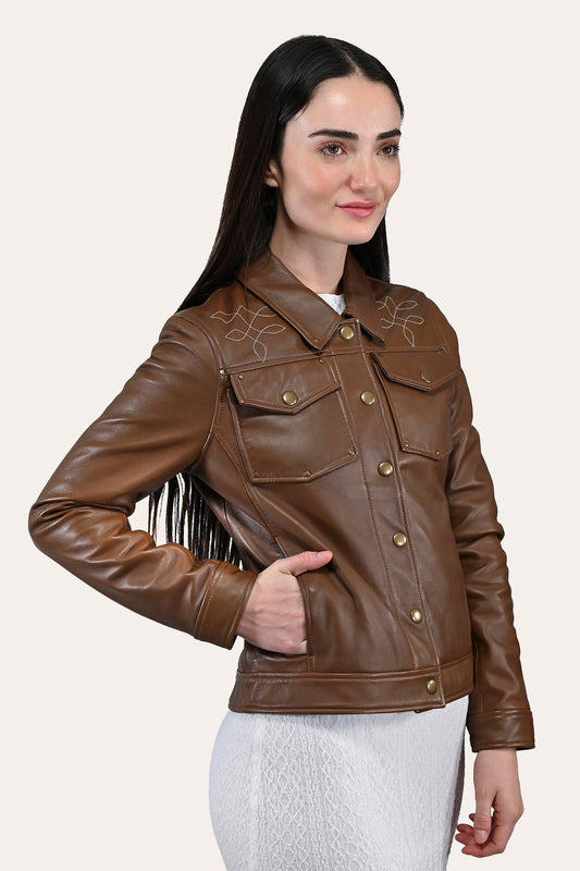 Women’s Medium Brown Callum Trucker Leather Jacket | Frye Medium Brown