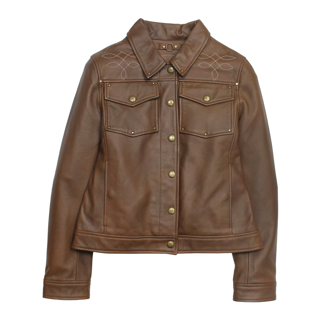 Women’s Medium Brown Callum Trucker Leather Jacket | Frye Medium Brown