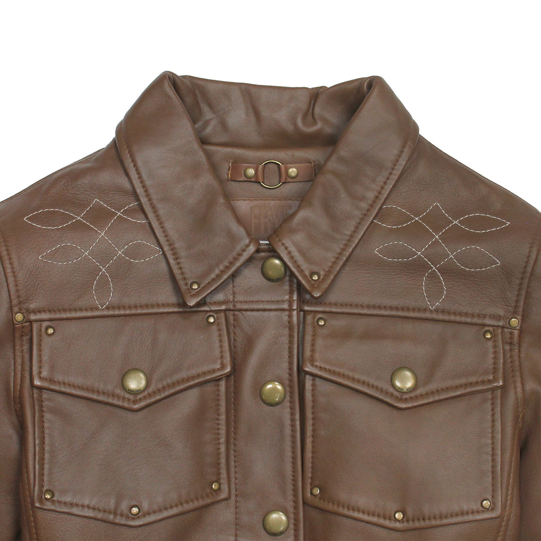 Women’s Medium Brown Callum Trucker Leather Jacket | Frye Medium Brown