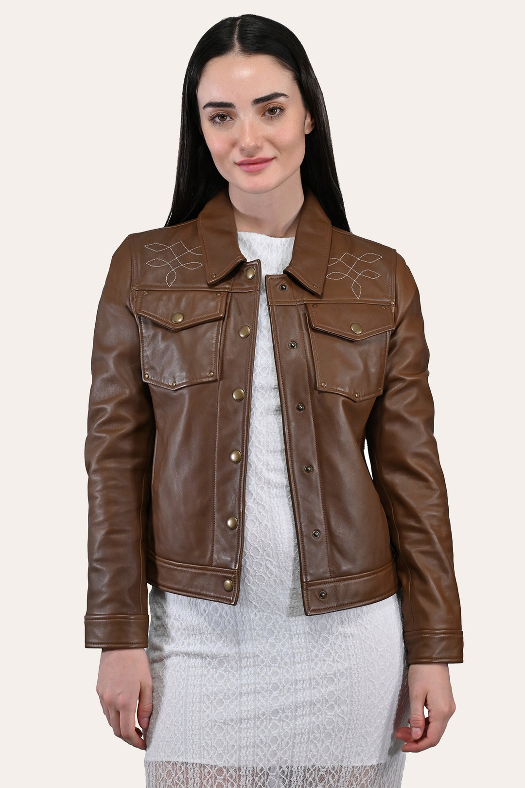 Women’s Medium Brown Callum Trucker Leather Jacket | Frye Medium Brown