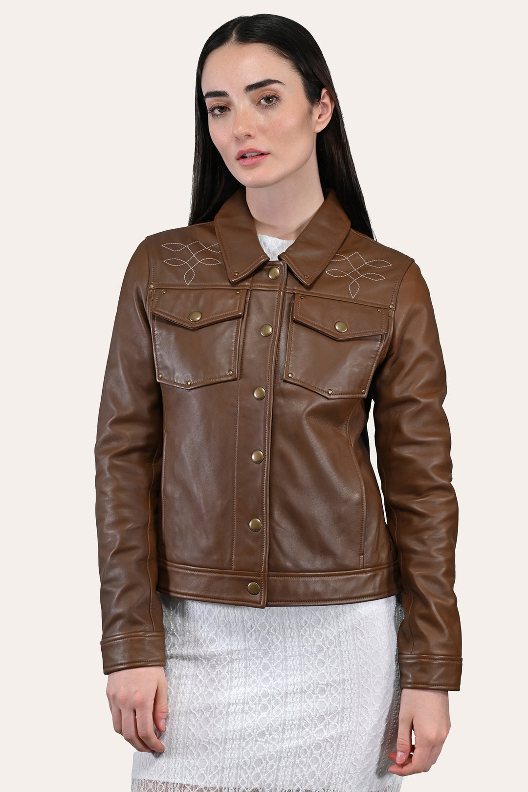 Women’s Medium Brown Callum Trucker Leather Jacket | Frye Medium Brown