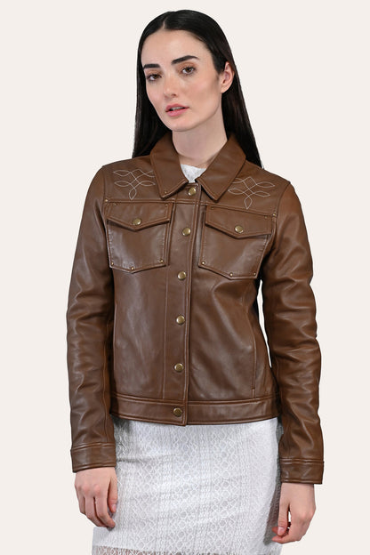 Women’s Medium Brown Callum Trucker Leather Jacket | Frye Medium Brown