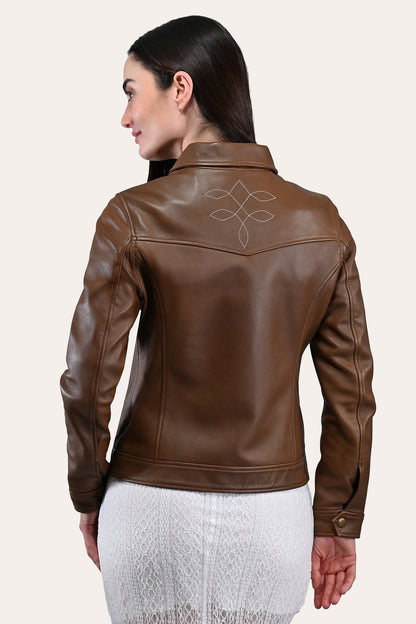 Women’s Medium Brown Callum Trucker Leather Jacket | Frye Medium Brown