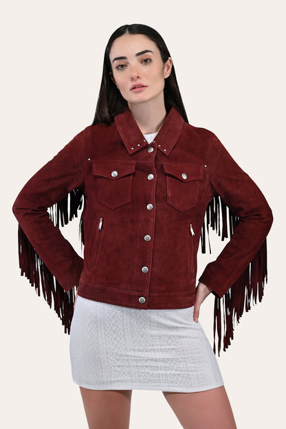 Women’s Oxblood Nash Trucker Suede Jacket | Frye Oxblood