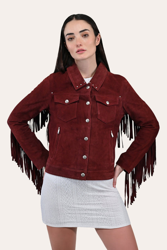 Women’s Oxblood Nash Trucker Suede Jacket | Frye Oxblood