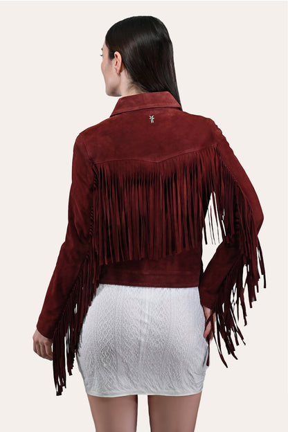 Women’s Oxblood Nash Trucker Suede Jacket | Frye Oxblood