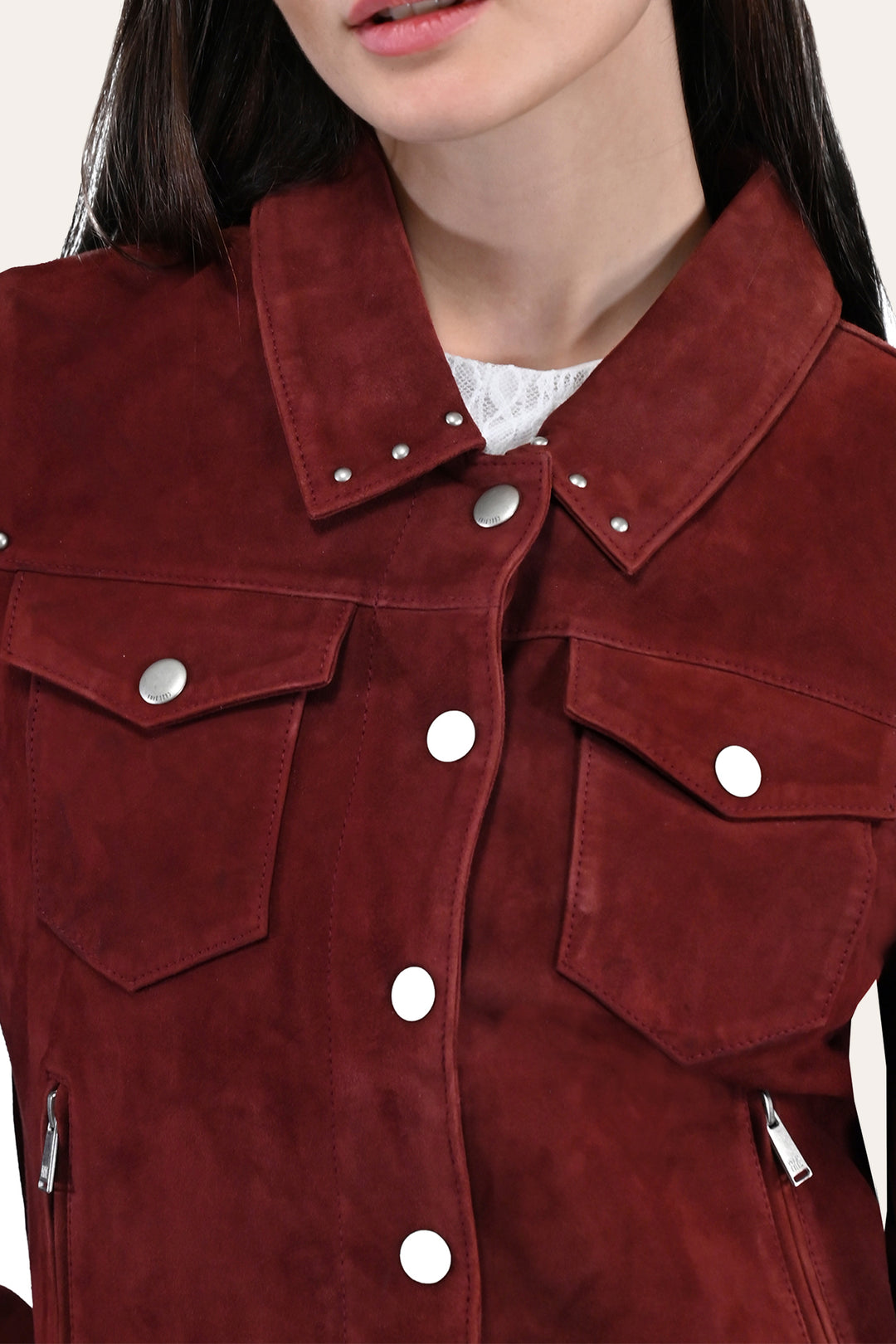 Women’s Oxblood Nash Trucker Suede Jacket | Frye Oxblood