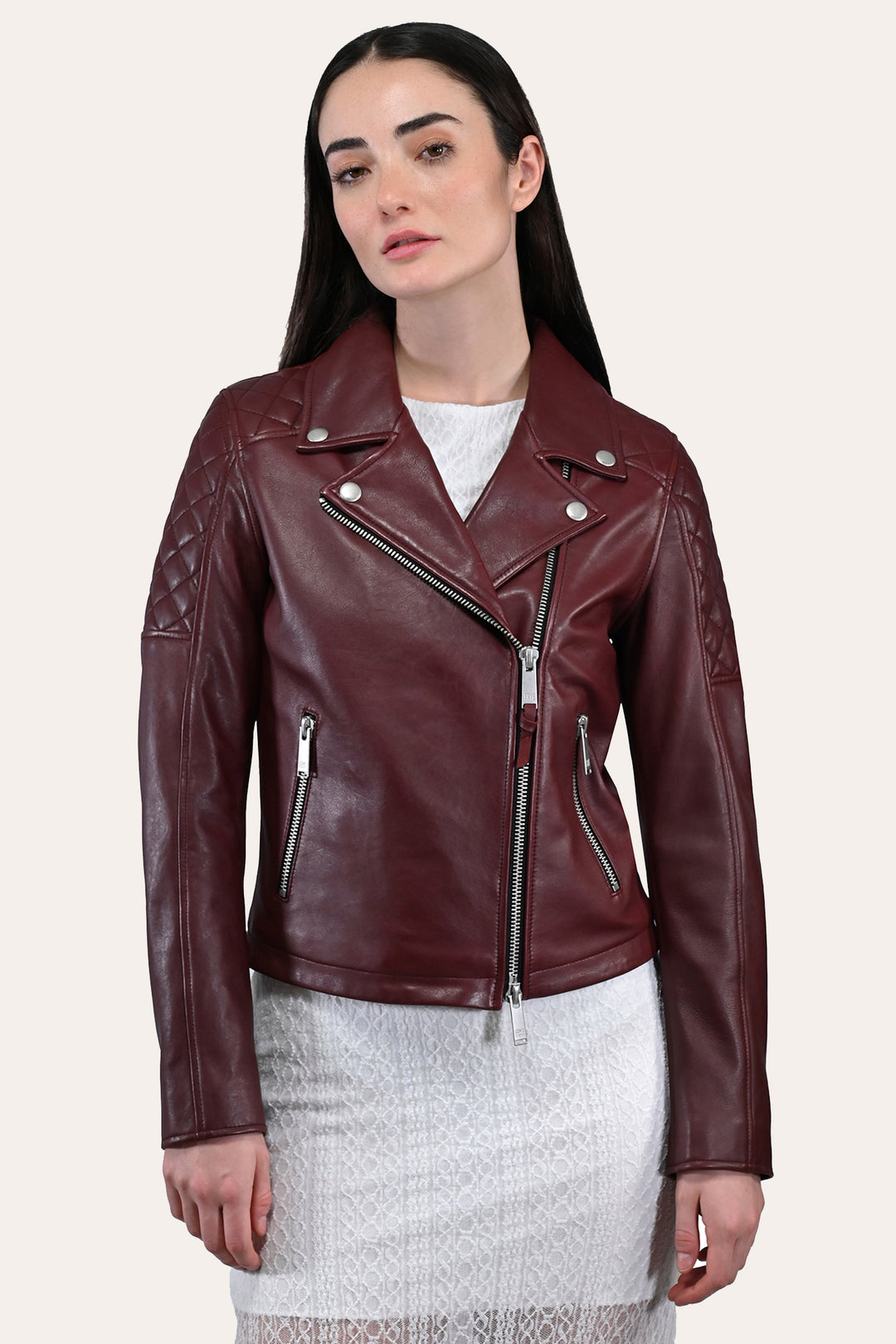 Women’s Oxblood Oklahoma Nappa Leather Biker Jacket | Frye Oxblood