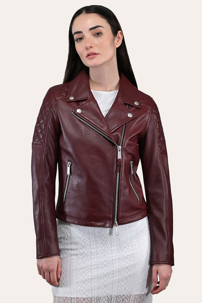 Women’s Oxblood Oklahoma Nappa Leather Biker Jacket | Frye Oxblood
