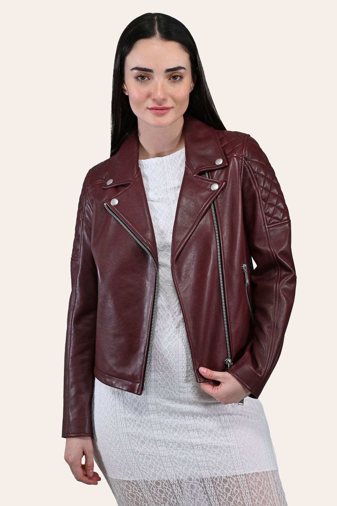 Women’s Oxblood Oklahoma Nappa Leather Biker Jacket | Frye Oxblood