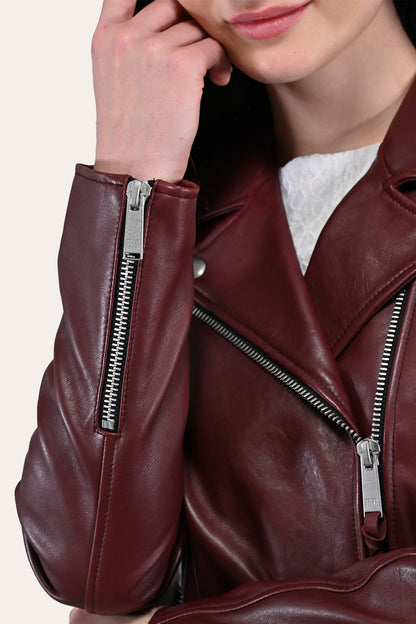 Women’s Oxblood Oklahoma Nappa Leather Biker Jacket | Frye Oxblood