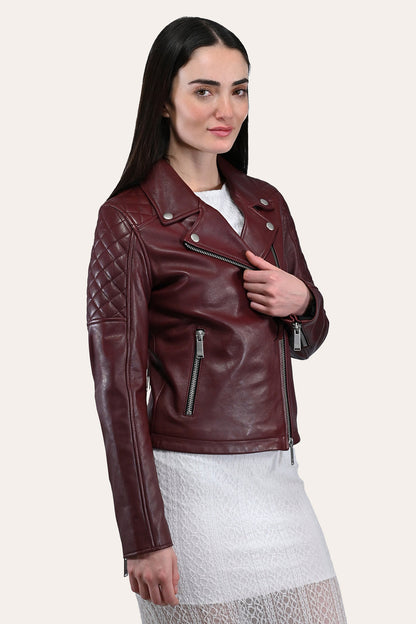 Women’s Oxblood Oklahoma Nappa Leather Biker Jacket | Frye Oxblood