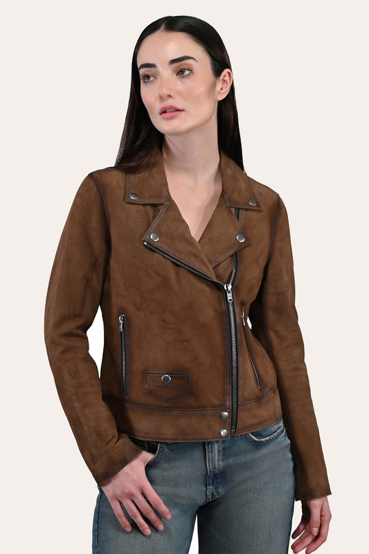 Women’s Dark Taupe Oakley Vintage Suede Biker Jacket | Frye Dark taupe