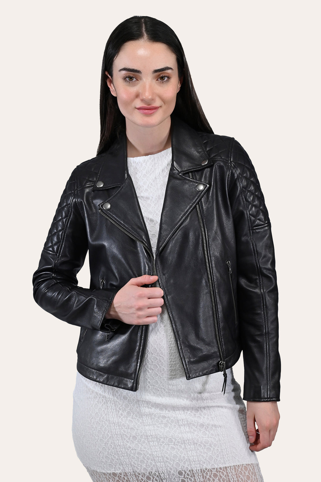 Women’s Black Oklahoma Biker Leather Jacket | Frye Black