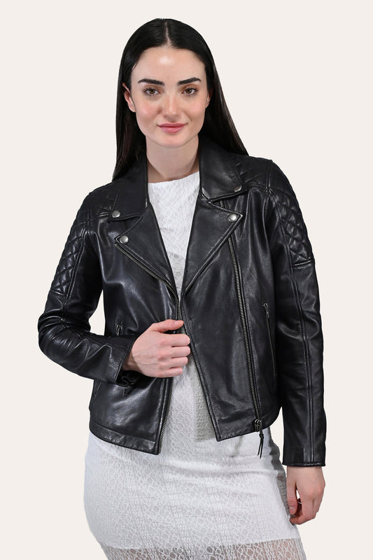 Women’s Black Oklahoma Biker Leather Jacket | Frye Black