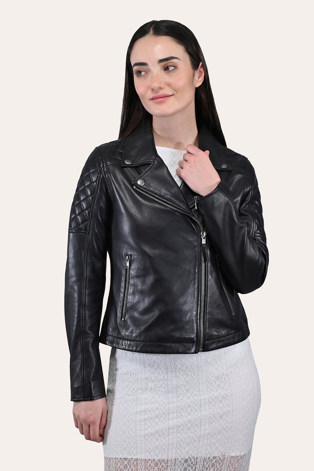 Women’s Black Oklahoma Biker Leather Jacket | Frye Black