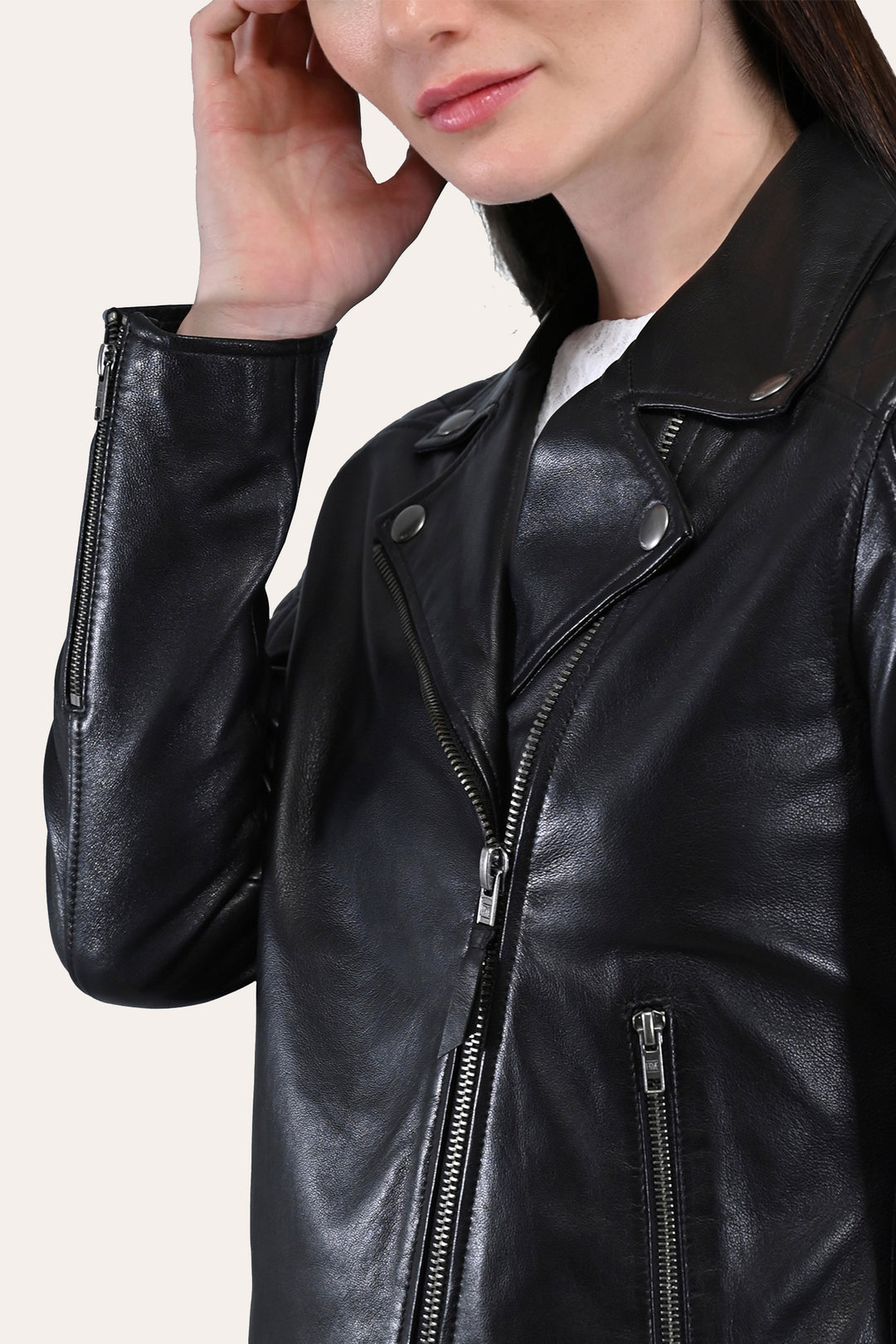 Women’s Black Oklahoma Biker Leather Jacket | Frye Black