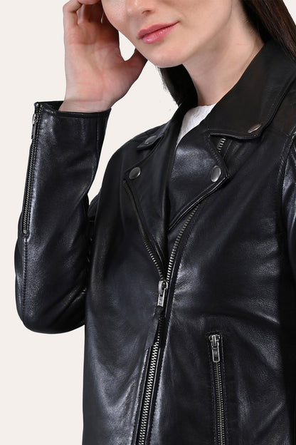 Women’s Black Oklahoma Biker Leather Jacket | Frye Black