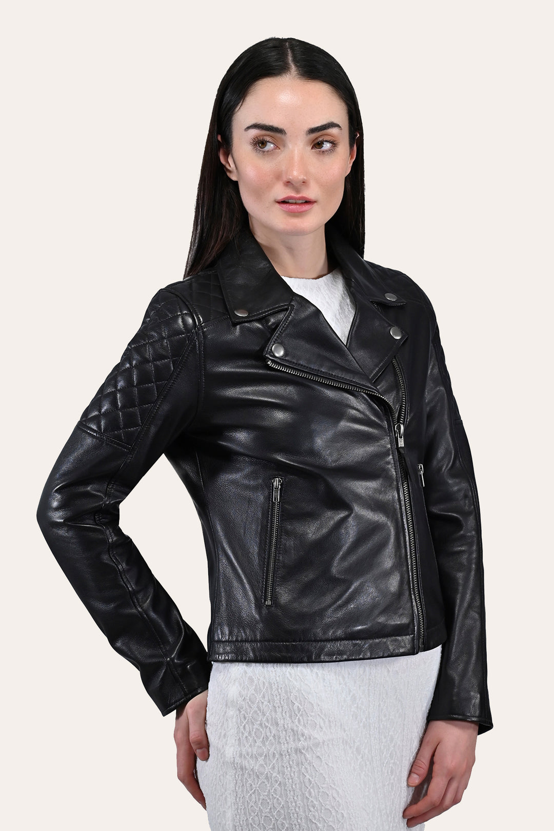 Women’s Black Oklahoma Biker Leather Jacket | Frye Black