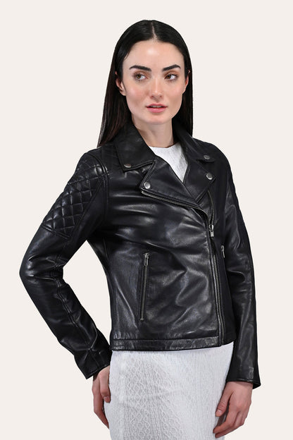 Women’s Black Oklahoma Biker Leather Jacket | Frye Black