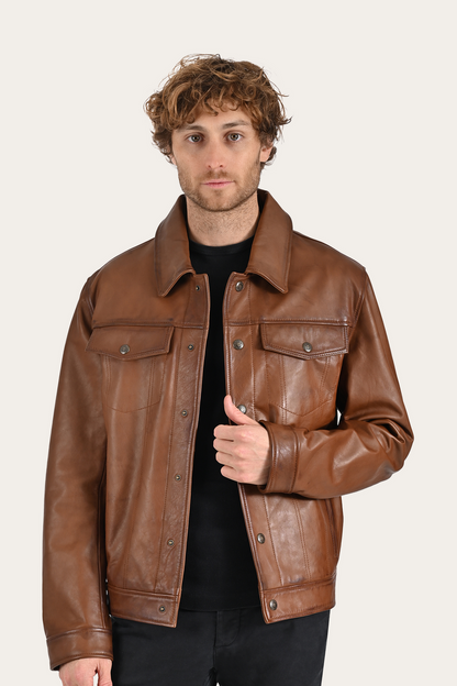 Brown Baxter Trucker Jacket | Frye Brown