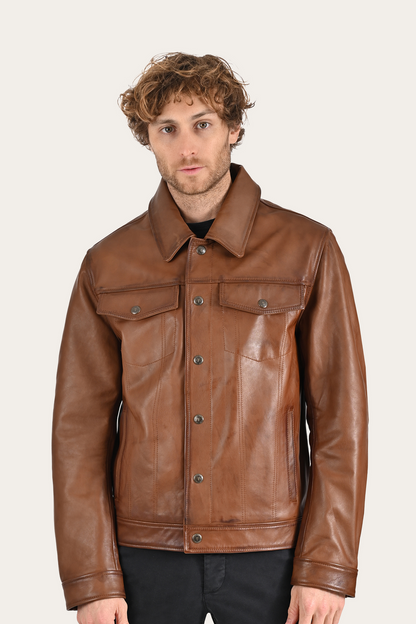 Brown Baxter Trucker Jacket | Frye Brown