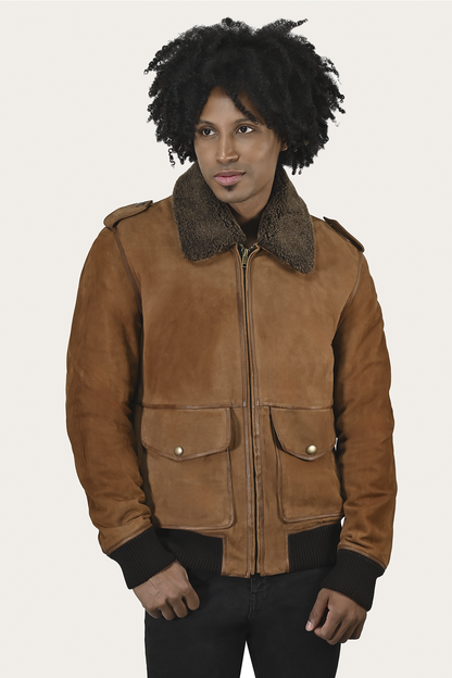 Men’s Middle Brown Jethro Shearling Flight Suede Jacket | Frye Middle Brown