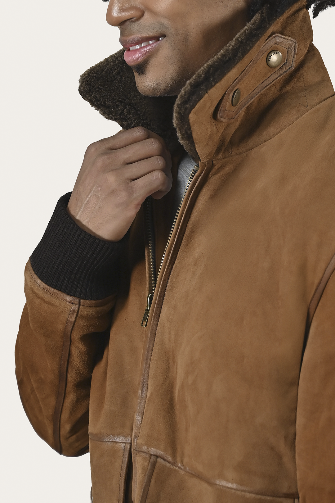 Men’s Middle Brown Jethro Shearling Flight Suede Jacket | Frye Middle Brown