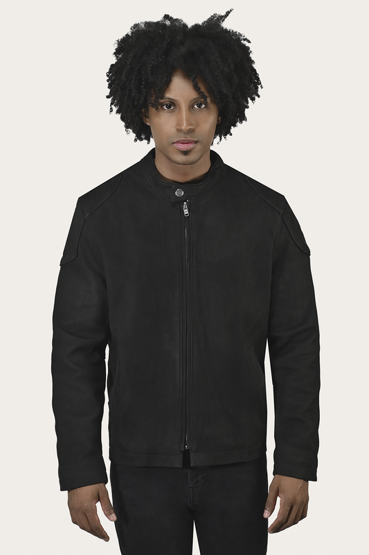 Men’s Black Gannon Lamb Leather Racer Jacket | Frye Black